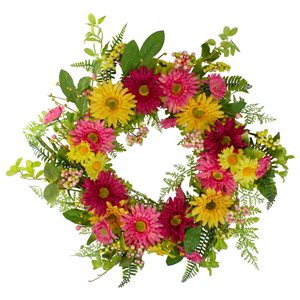 Northlight 23-in Pink/Yellow Artificial Chrysanthemum and Daisy Wreath