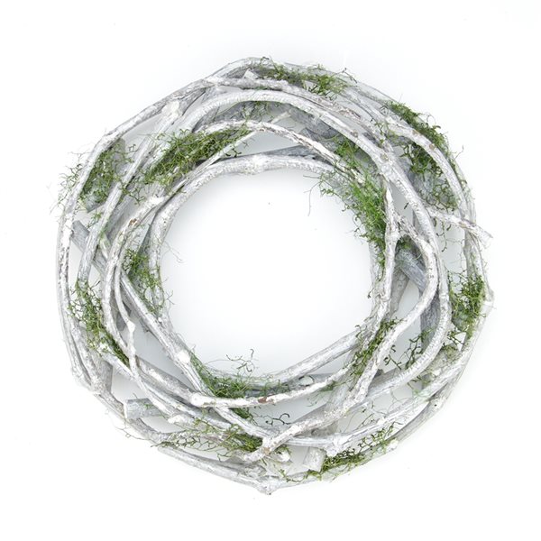 Northlight 11-in White/Green Artificial Twig and Moss Wreath