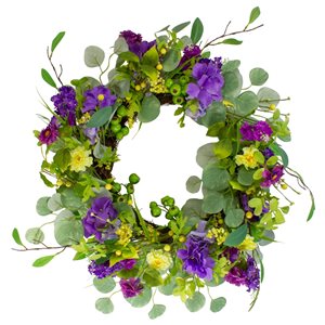 Northlight 23-in Purple Artificial Hydrangea and Eucalyptus Wreath