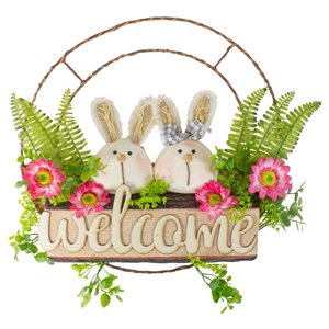 Northlight 17-in Green/Pink Easter Bunny Artificial Flower Wreath