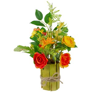 Northlight 13-in Orange/Yellow Potted Artificial Ranunculus and Rose Flowers