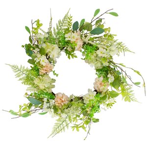 Northlight 28-in Green/Pink/White Artificial Hydrangea Wreath