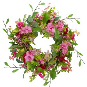 Northlight 23-in Pink Artificial Chrysanthemum and Hydrangea Wreath