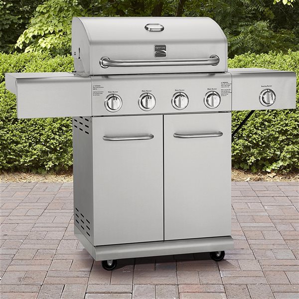 4-Burner Propane Gas Grill in Stainless Steel with Side Burner