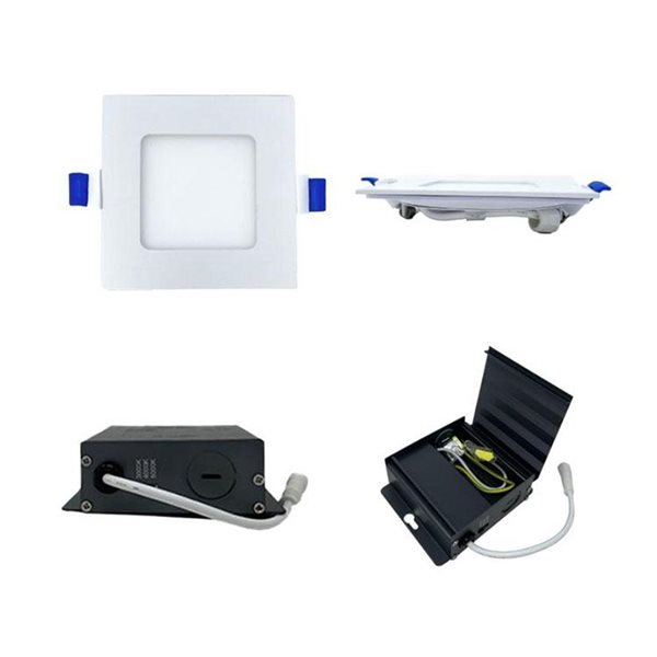 DawnRay 4-in Square White Slim LED Recessed Light Kit - 1-Pack