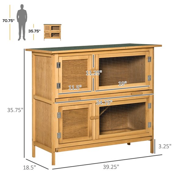 PawHut Solid Wood Rabbit Hutch with 2 Large Rooms D51 123YL RONA