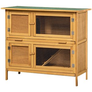 PawHut Solid Wood Rabbit Hutch with 2 Large Rooms