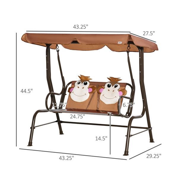 Outsunny Brown Metal Double Seat Swing Chair