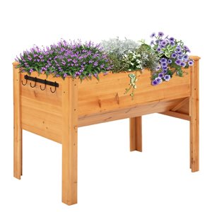 Outsunny 23.5-in x 48.75-in Wooden Raised Garden Bed with Hooks