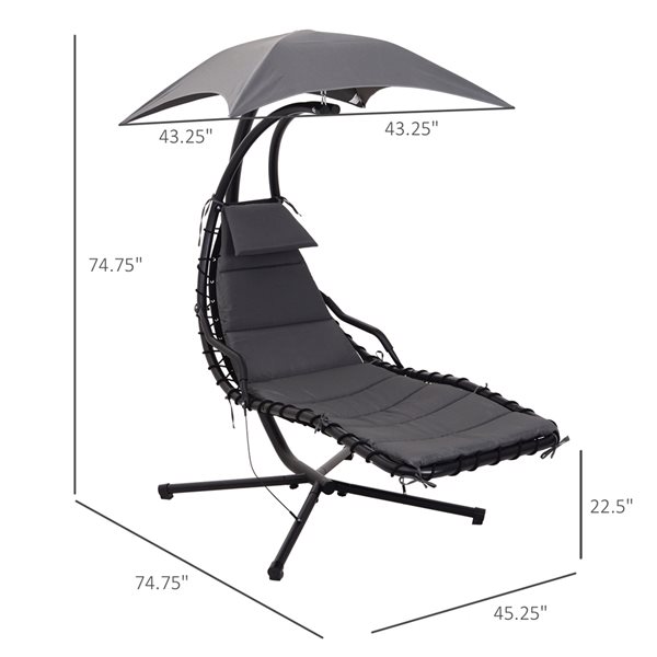 Outsunny Charcoal Grey Fabric Hammock Chair - Stand Included