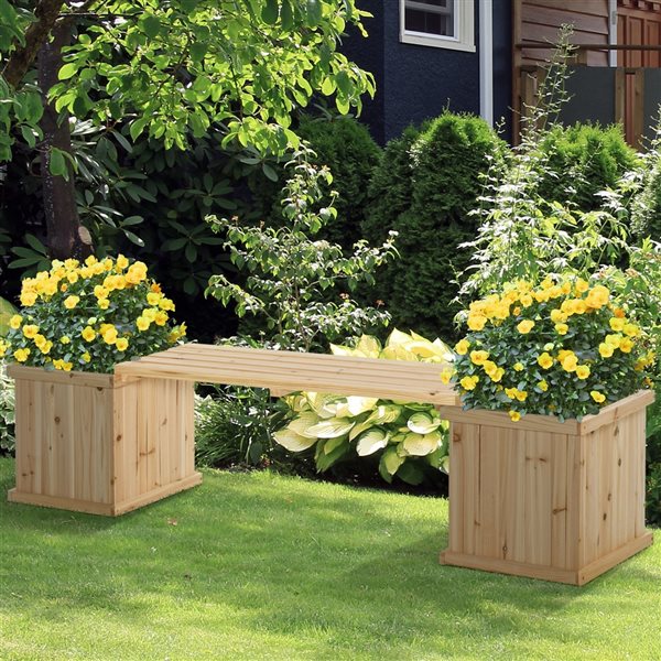 Outsunny 15-in x 69.25-in Wooden Raised Garden Bed with Bench 845