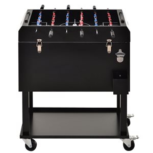 Glacière noire sur roulettes de 65 L avec jeu de soccer sur table par Outsunny