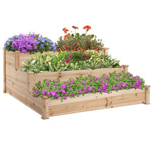 Jardinière surélevée en bois naturel à 3 niveaux 48,75 po x 48,75 po par Outsunny