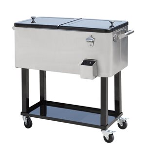 Glacière sur roulettes de 75 L en acier inoxydable noir par Outsunny avec rangement intégré