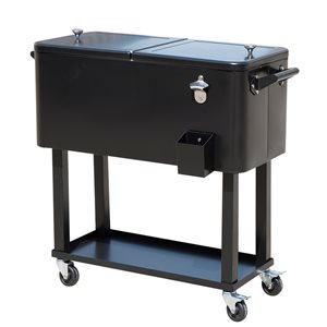 Glacière sur roulettes de 75 L en acier inoxydable noir par Outsunny avec rangement intégré