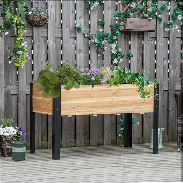 Outsunny 23.5-in x 47.25-in Wooden Black Raised Garden Bed