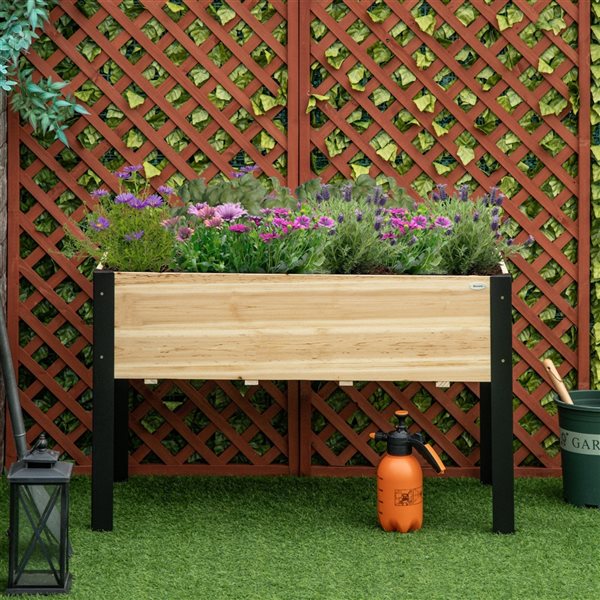Outsunny 23.5-in x 47.25-in Wooden Black Raised Garden Bed