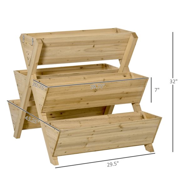 Outsunny 29.5-in x 43.25-in Brown Raised Garden Bed and Hooks