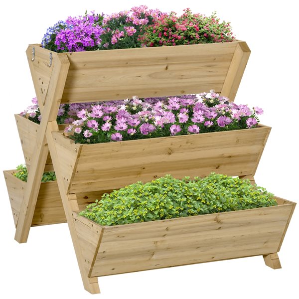 Outsunny 29.5-in x 43.25-in Brown Raised Garden Bed and Hooks