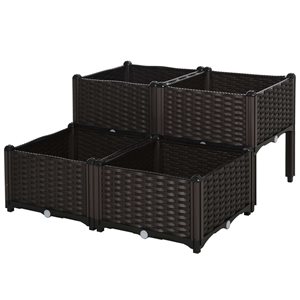 Outsunny 15.75-in x 15.75-in 4-Piece Brown Raised Garden Bed