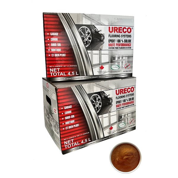 Ensemble d'epoxy 2 couches pour plancher de garage par Ureco, cuivre métallique brillant