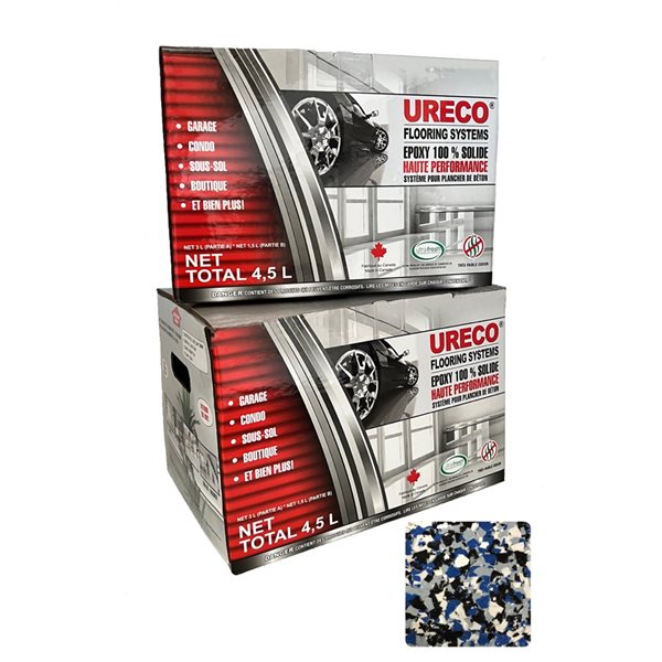 Ensemble d'epoxy 2 couches pour plancher de garage par Ureco, flocon orbite brillant