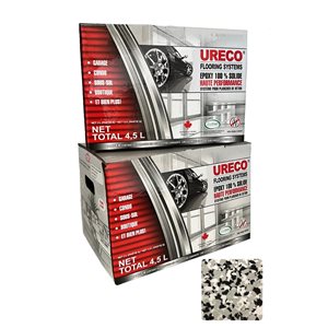 Ensemble d'epoxy 2 couches pour plancher de garage par Ureco, flocon domino brillant