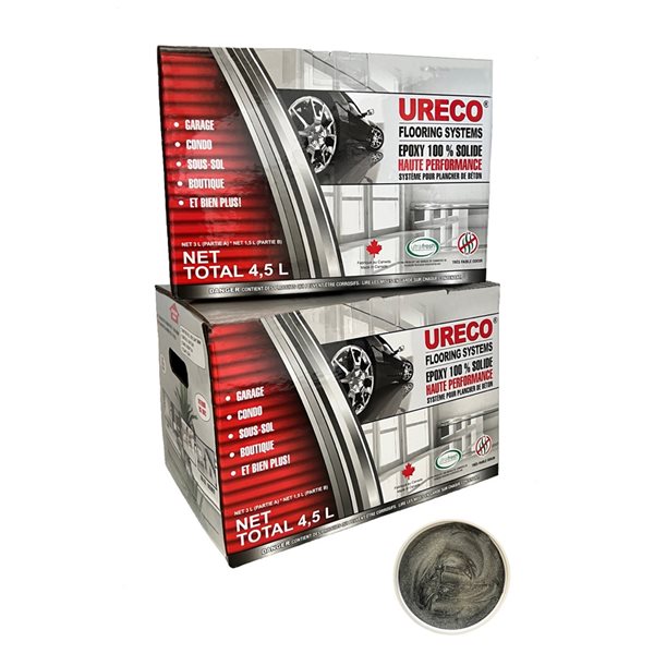 Ensemble d'epoxy 2 couches pour plancher de garage par Ureco, argent métallique brillant