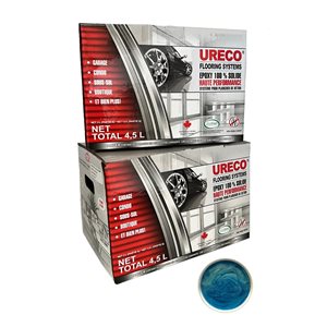 Ensemble d'epoxy 2 couches pour plancher de garage par Ureco, bleu métallique brillant