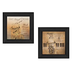 Trendy Decor 4 U 28-in x 14-in Music Vignette Printed Wall Art with Black Frame - 2-Piece