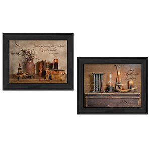 Trendy Decor 4 U 36-in x 14-in Candles Vignette Printed Wall Art with Black Frame - 2-Piece