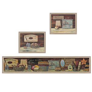 Trendy Decor 4 U 39-in x 14-in Country Bath Ii Vignette Printed Wall Art with Brown Frame - 3-Piece