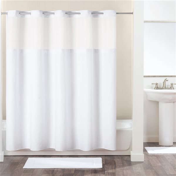 Hookless 70 x 54 It's a Snap White Fabric Shower Curtain Liner