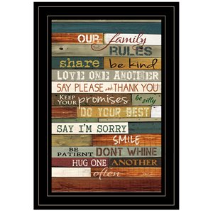 Trendy Decor 4U Rectangle 11-in x 15 po Our Family Rules Printed Wall Art with Black Frame