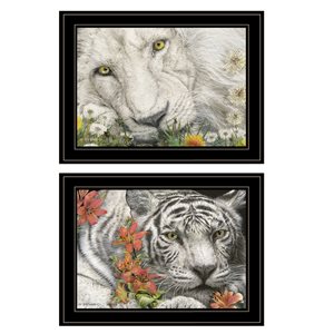 Trendy Decor 4 U Rectangle 19-in x 15-in Tiger Lily Dandy Lion Vignette Printed Wall Art with Black Frame - 2-Piece