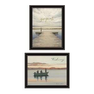 Trendy Decor 4U Rectangle 18-in x 33-in Lake Side Reprieve Black Frame Wall Art - 2-Piece