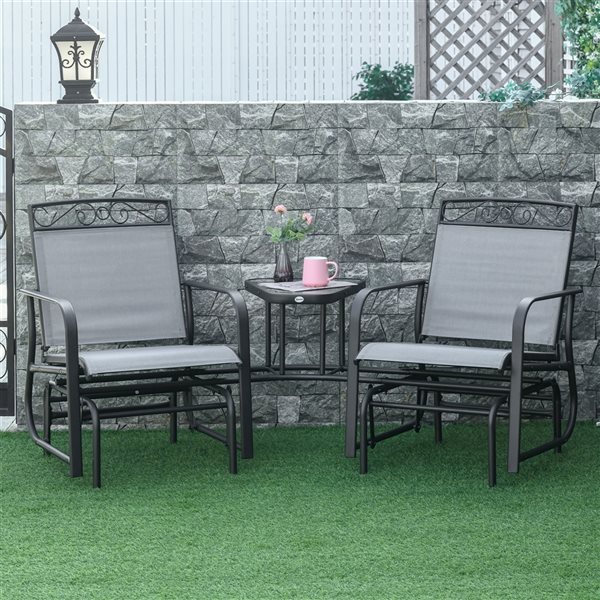 Outsunny 3-Piece Metal Frame Rocking Chair with Coffee Table