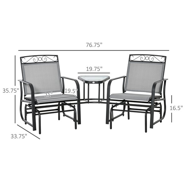 Outsunny 3-Piece Metal Frame Rocking Chair with Coffee Table