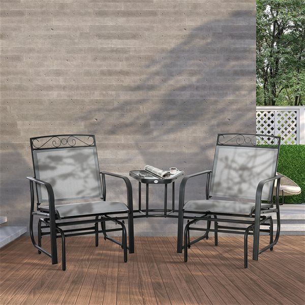 Outsunny 3-Piece Metal Frame Rocking Chair with Coffee Table
