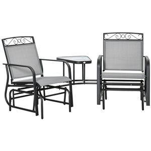 Outsunny 3-Piece Metal Frame Rocking Chair with Coffee Table