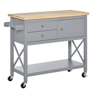 HomCom Grey Wood Base with Rubberwood Wood Top Kitchen Cart (17.75-in x 42.5-in x 35-in)