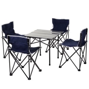 Outsunny Folding Blue Camping Table with Aluminium Tabletop - 5-Piece