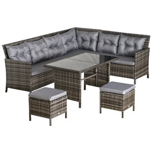 Outsunny 6-Piece Plastic Frame Patio Conversation Set with Grey Cushion