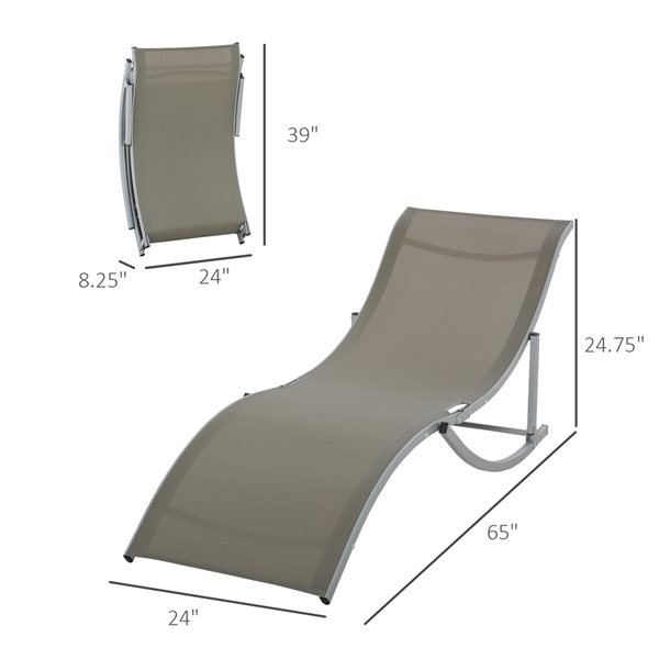 Outsunny Light Grey Metal Stationary Chaise Lounge Chairs with Light Grey Mesh Seat - Set of 2