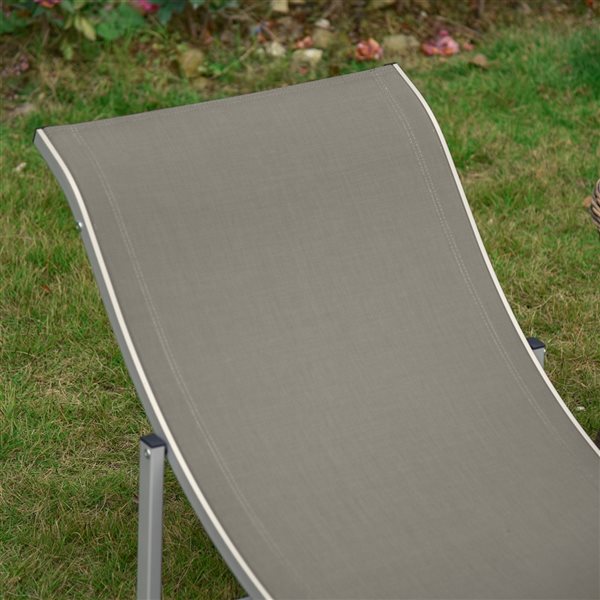 Outsunny Light Grey Metal Stationary Chaise Lounge Chairs with Light Grey Mesh Seat - Set of 2