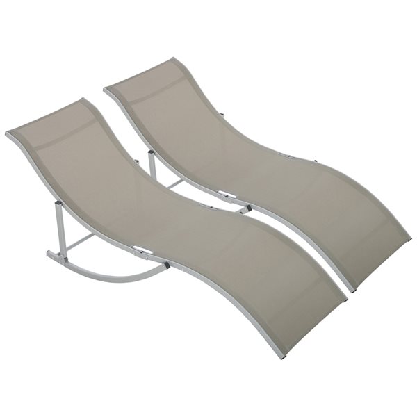 Outsunny Light Grey Metal Stationary Chaise Lounge Chairs with Light Grey Mesh Seat - Set of 2