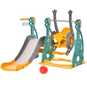 Qaba 3-in-1 Kids Swing and Slide Set with Basketball Hoop