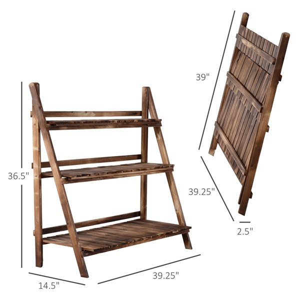 Outsunny 36.5-in 3-Tier Brown Outdoor Rectangular Wood Plant Stand