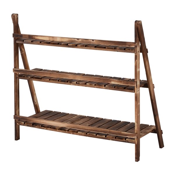 Outsunny 36.5-in 3-Tier Brown Outdoor Rectangular Wood Plant Stand