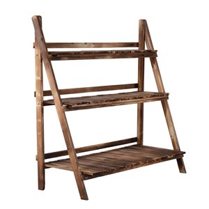 Outsunny 36.5-in 3-Tier Brown Outdoor Rectangular Wood Plant Stand
